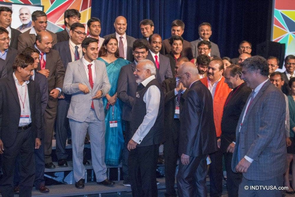 PM Narendra Modi on stage with startup founders at India-US Startup Konnect 2015