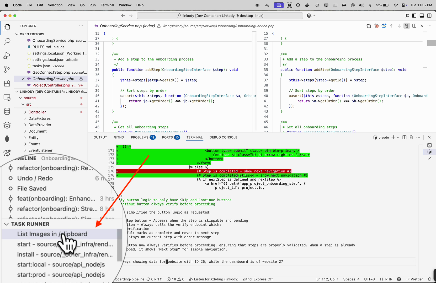 Task Runner button in VS Code